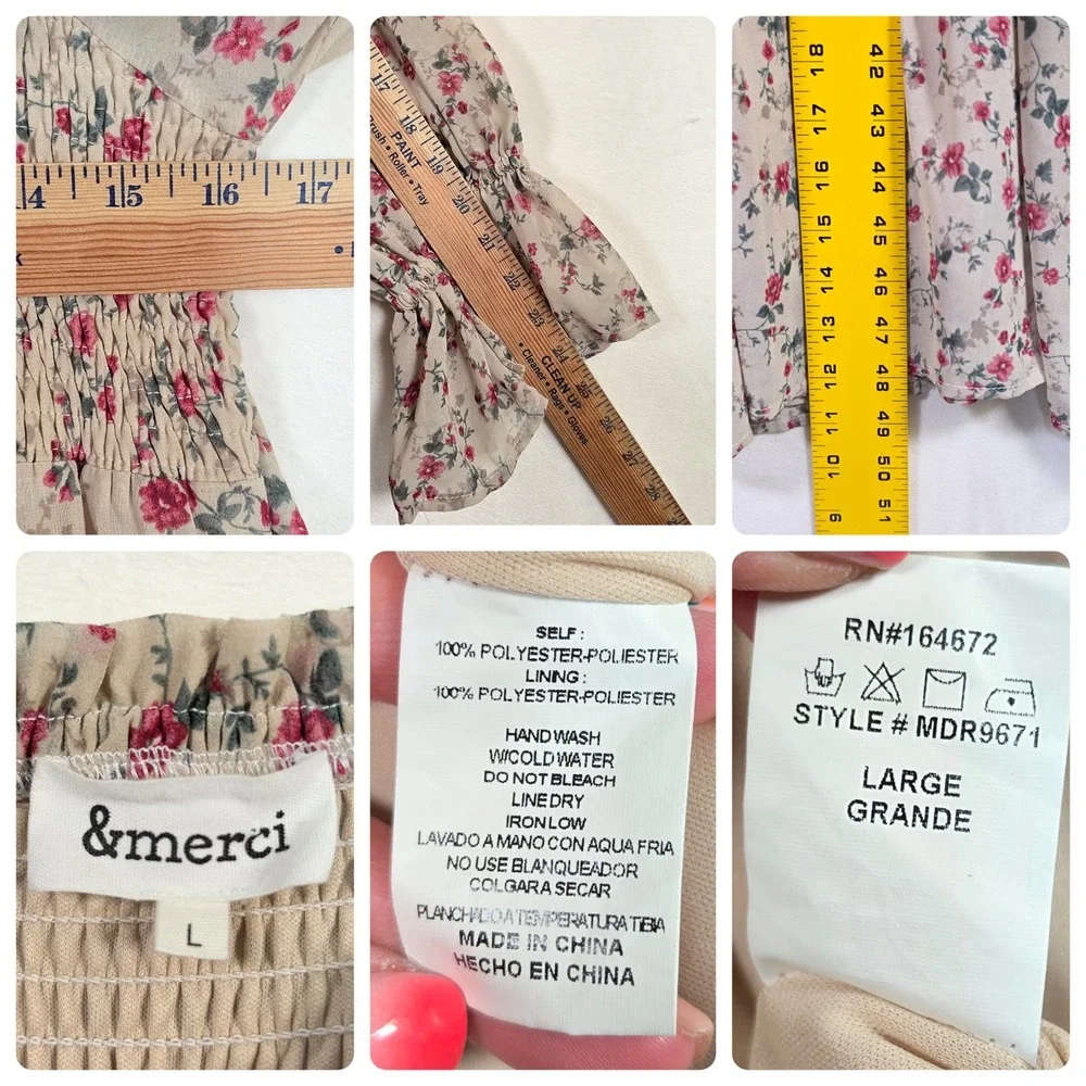 &merci Maxi Dress Womens L Tiered Floral Cottagecore Boho Prairie Romantic Smock